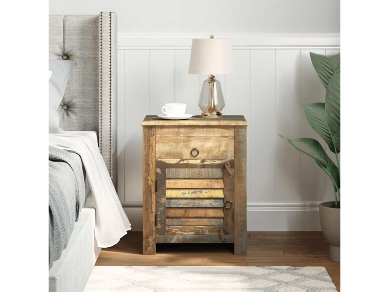 Table de chevet avec 1 tiroir et 1 porte bois de récupération - Conforama C