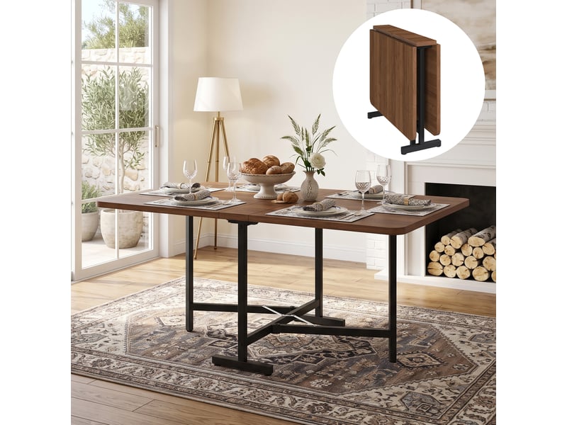  Table de salle à manger extensible et pliable avec rangement pour 6 personnes en mdf noyer 120 × 80 × 75 cm  - Conforama B