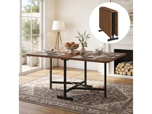 Table de salle à manger extensible et pliable avec rangement pour 6 personnes en mdf noyer 120 × 80 × 75 cm