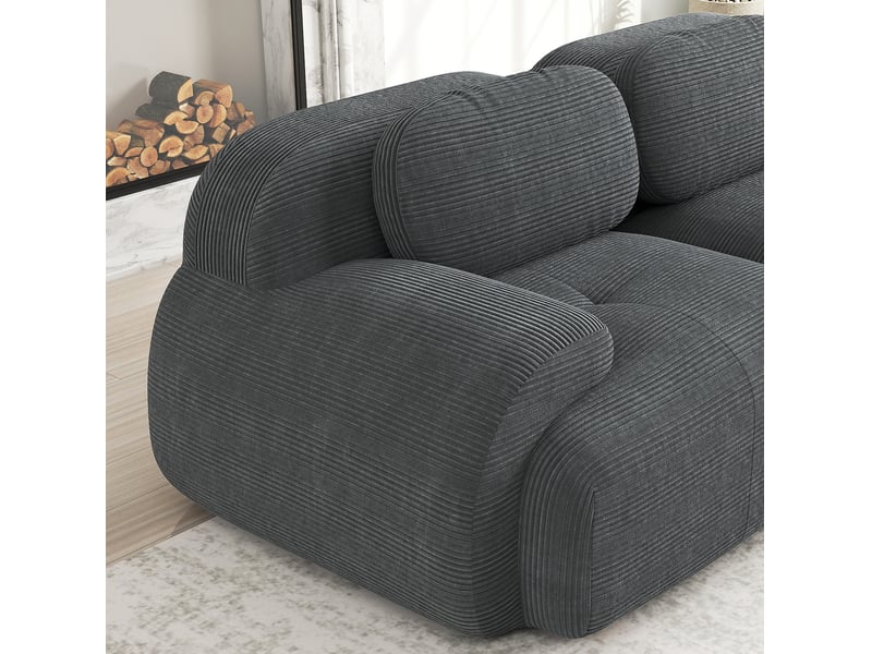  Canapé d’angle modulable 388x178x70 cm, prêt à utiliser, finition velours côtelé gris  - Conforama D