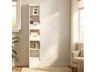 Meuble etagere rangement verticale 33x181x24 bois blanc avec tiroirs et porte homvra