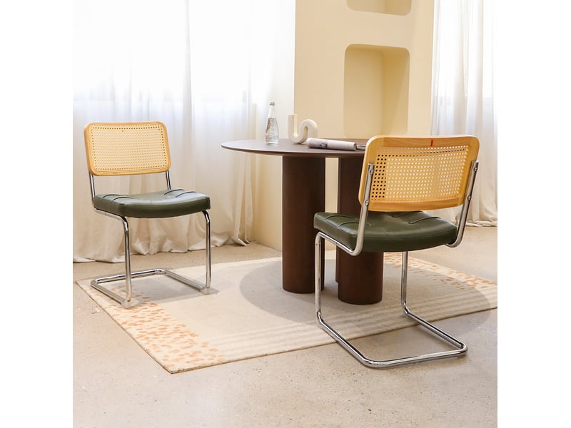  Chaises de salle à manger lot de 4 56.9×44.96×85.9cm, structure métallique, piètement cantilever, revêtement pu, finition vert, design moderne  - Conforama D