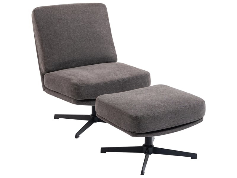  Fauteuil avec repose-pieds, fauteuil pivotant aspect lin pour salon, gris foncé  - Conforama A