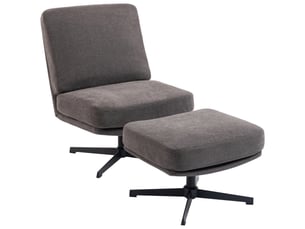 Fauteuil avec repose-pieds, fauteuil pivotant aspect lin pour salon, gris foncé