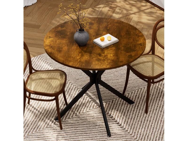  Table à manger ronde, 90x90x78 cm, table salle à manger compacte table cuisine gain, repas, métal, coloris brun et noir  - Conforama D