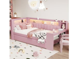 Lit avec rangement 90x200 cm MEUBLIV   coloris rose