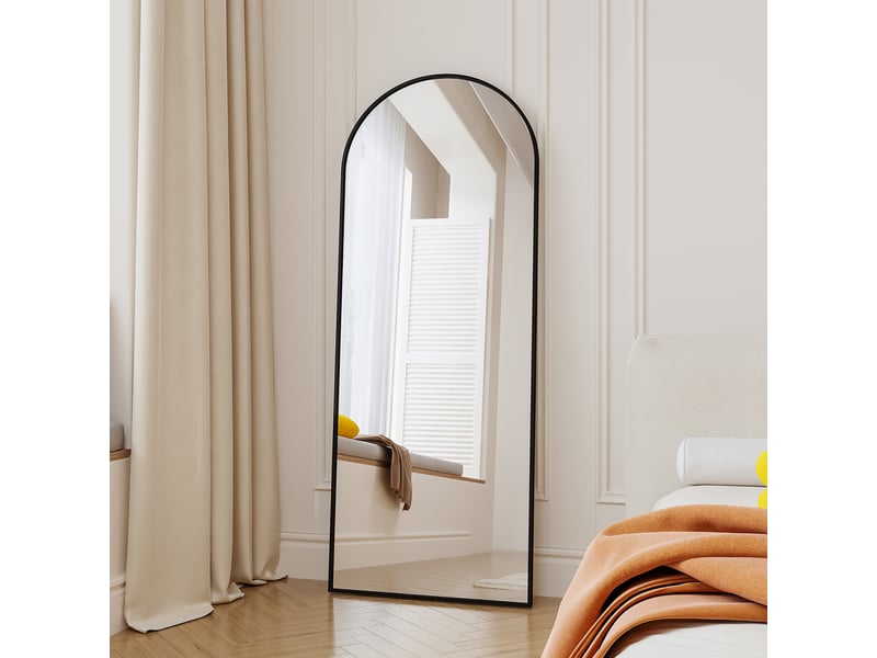  Miroir sur pied 165x60 cm,miroir mural arqué moderne,cadre en aluminium,pour salon,entrée,chambre,verre trempé hd,noir  - Conforama B