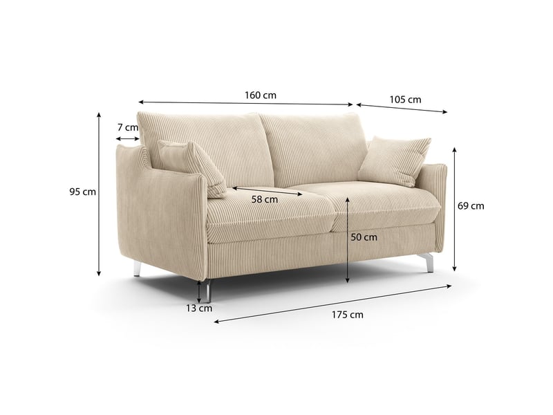 Canapé droit convertible 3 places en velours côtelé beige - ouverture express - astoria Astoria - Conforama C