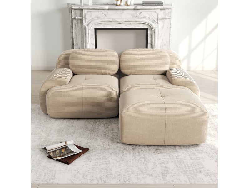  Canapé d'angle modulable 2 places en velours côtelé beige  - Conforama B