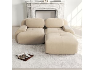 Canapé d'angle modulable 2 places en velours côtelé beige