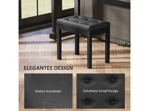 Banquette de piano avec rangement, pieds en bois, similicuir noir, 55 x 34 x 50 cm