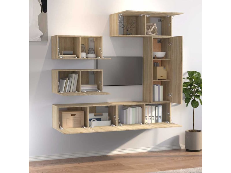  Ensemble de meubles tv - banc tv - meuble de rangement 6 pcs chêne sonoma bois d'ingénierie  - Conforama C