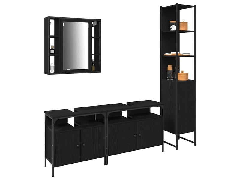  Ensemble de mobilier de salle de bain 4 pc chêne noir cf64510  - Conforama C