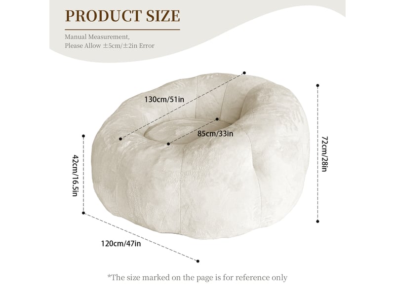  Pouf rond,120x130x72 cm,pour relaxation,tissu flanelle,blanc  - Conforama C