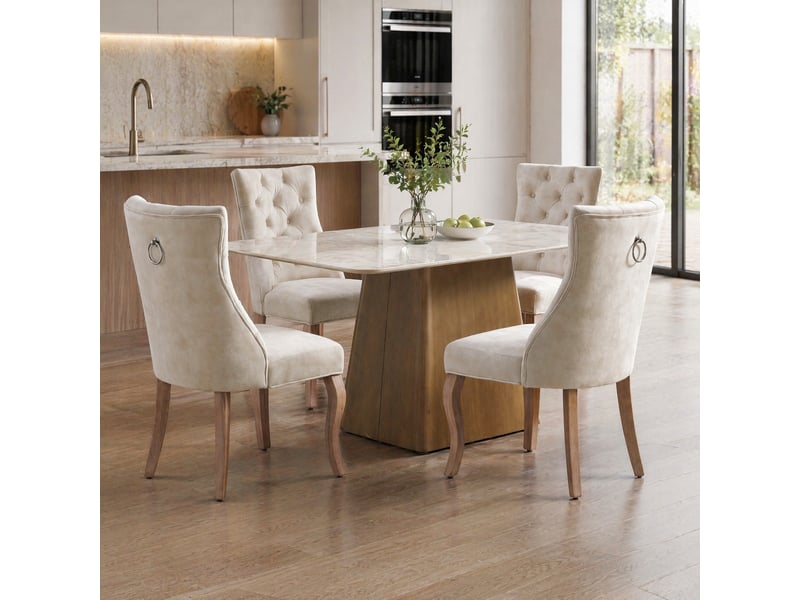  Lot de 4 chaises de salle à manger,avec dossier haut,velours,beige clair  - Conforama B