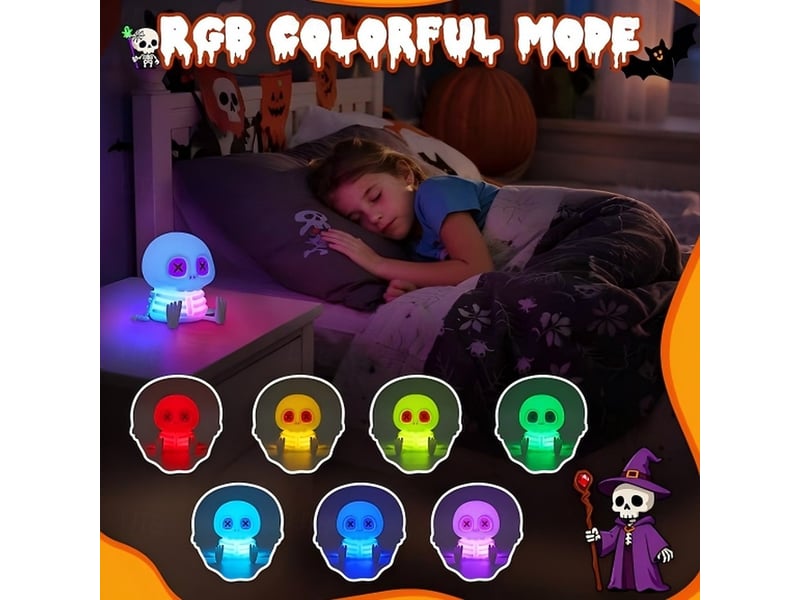  Veilleuse halloween crâne en silicone, lampe tactile 7 couleurs, rechargeable usb pour chambre d’enfant  - Conforama D
