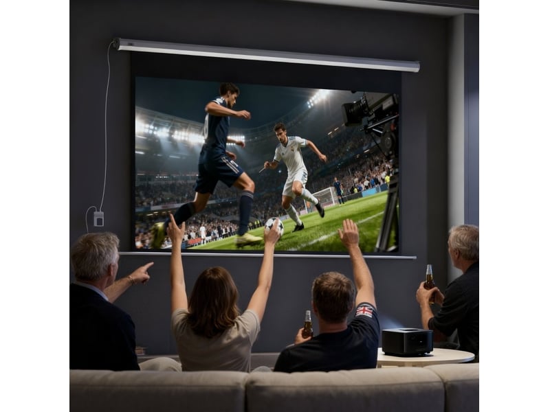 Écran de projection motorisé 100 pouces 16:9 – blanc – télécommande et fixation murale ou plafond incluse - Conforama B