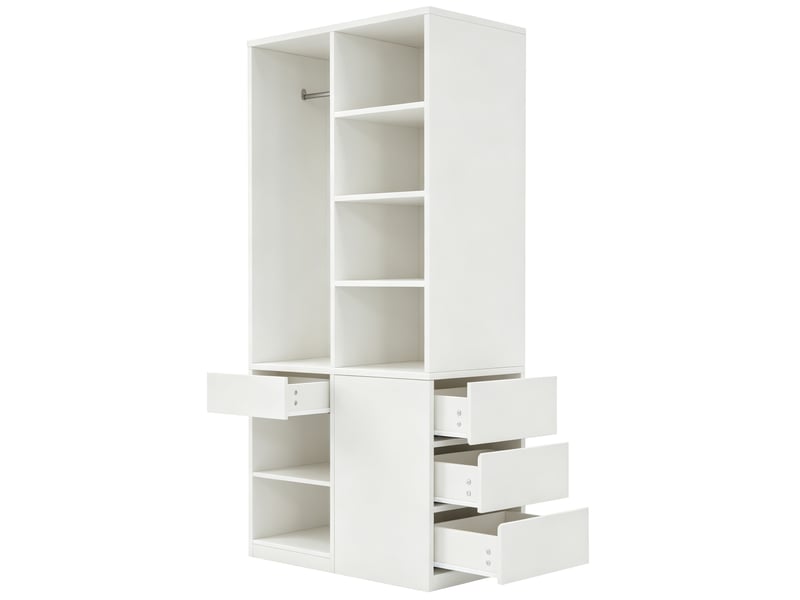  Armoire tcqpz 70 x 50 x 170 cm avec penderie étagères ouvertes 3 tiroirs mdf blanche  - Conforama E