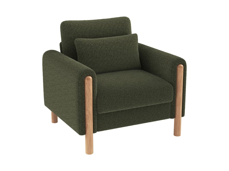  Fauteuil 1 place en tissu bouclé 87 x 83 x 88,5 cm avec coussin amovible et pieds en bois - vert Fay Lum - Conforama A