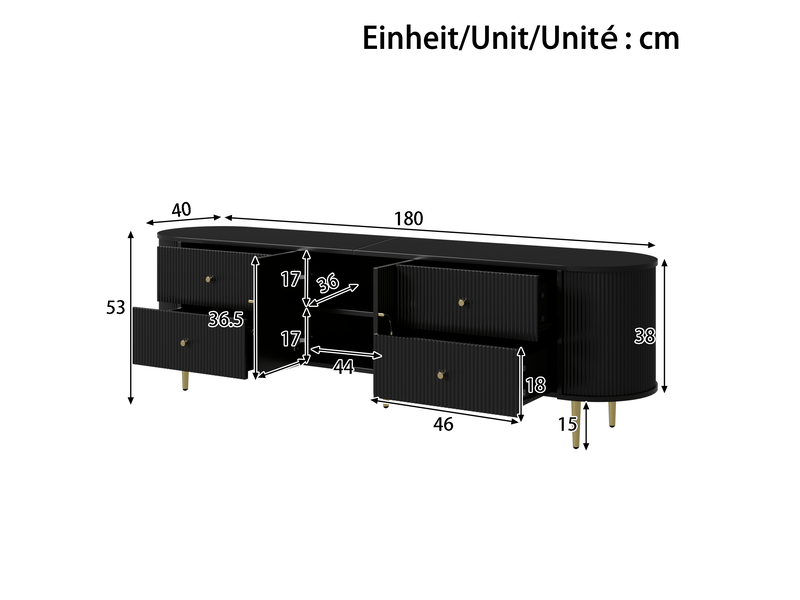  Meuble tv 180x40x38 cm en mdf avec tiroirs et double porte noir chicfurn  - Conforama C