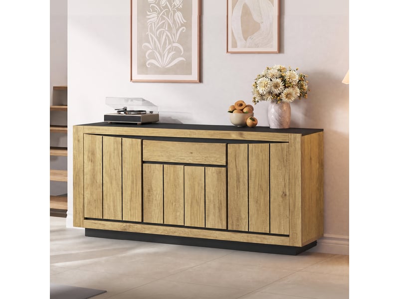 Buffet bas commode 140x40x60 cm - 4 portes - 1 tiroir - fermeture amortie - mdf - bois naturel - Conforama D