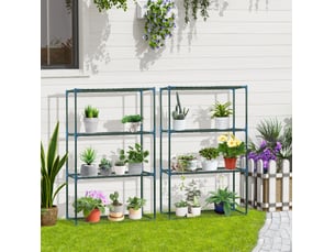 Lot de 2 étagères à plantes 70x27x110 cm vert en acier, 4 niveaux pour balcon, jardin et rangement modulable