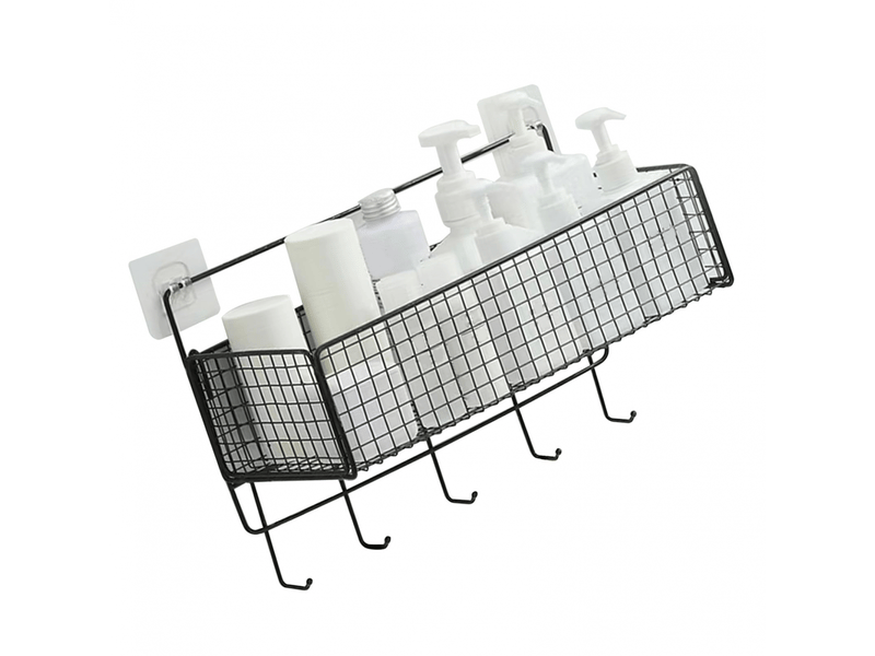  Panier de rangement mural multifonctionnel en fer avec crochet pour cuisine et salle de bain (noir)  - Conforama C