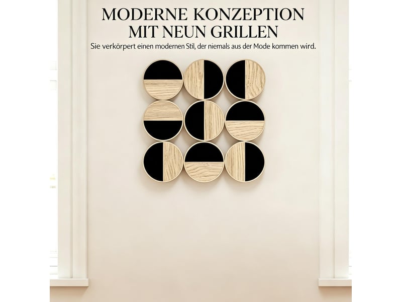  Décoration murale 3d à neuf disques avec éléments réfléchissants en métal, mdf et plastique noir naturel 60 × 60 cm  - Conforama E