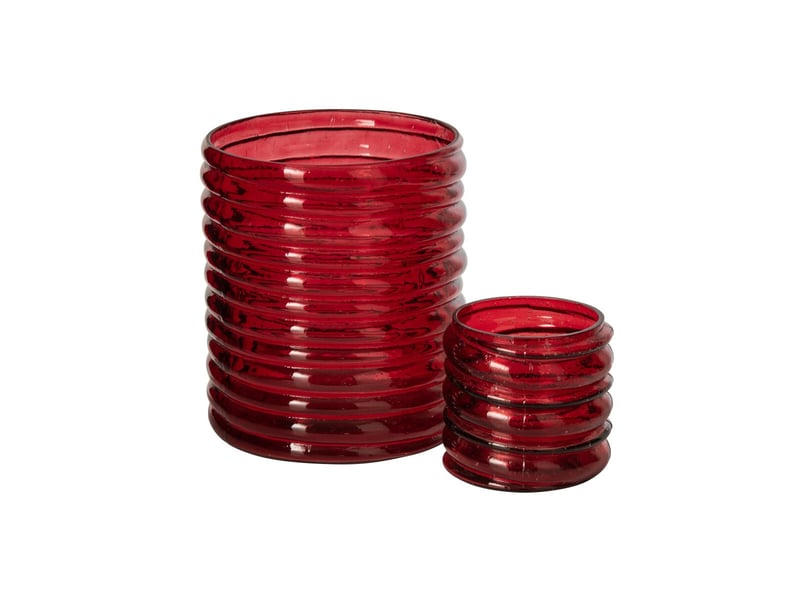 Photophore côtelé en verre magnus 21cm rouge  - Conforama C