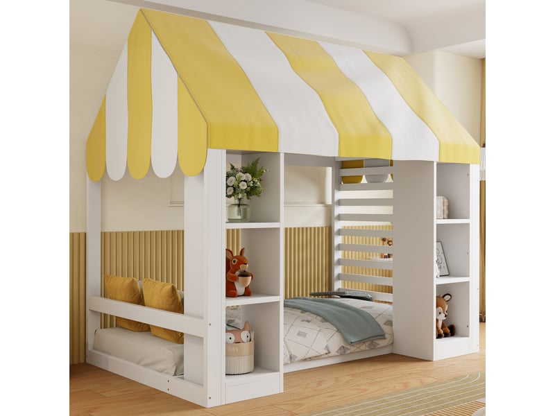  Lit cabane 90x200 cm coloris blanc bois massif  - Conforama E