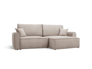 Canapé d'angle réversible convertible   4 places Velours côtelé beige avec coffre de rangement