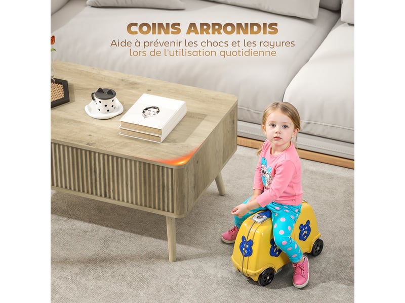  Table basse relevable, table de salon avec 2 compartiments cachés et pieds en pin, chêne, 91 x 56 x 43 cm  - Conforama W