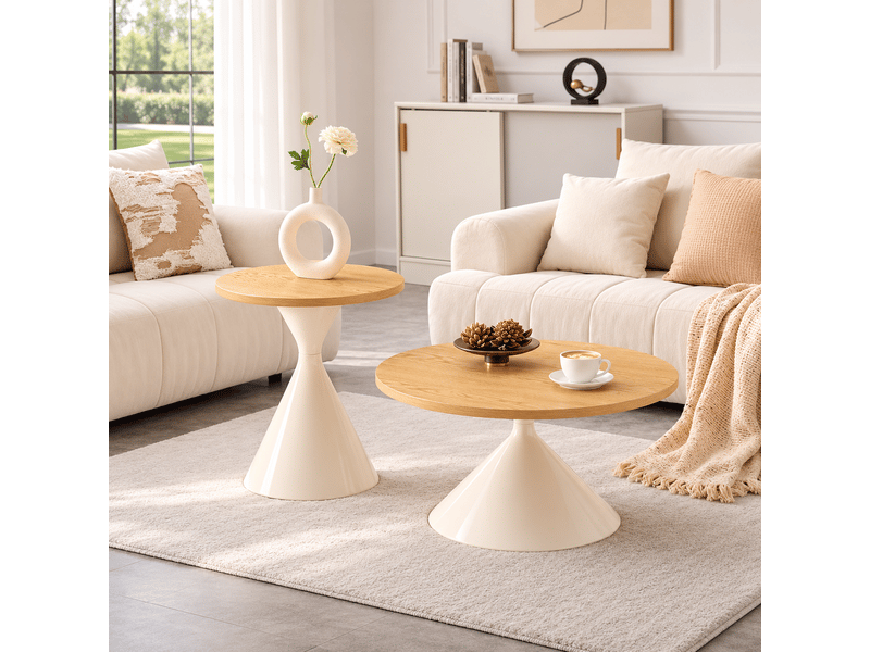  Plateau de table rond 2 pièces ø70 cm et ø50 cm bois clair mdf finition mélaminé avec inserts filetés m6 sans pied evarich - Conforama B