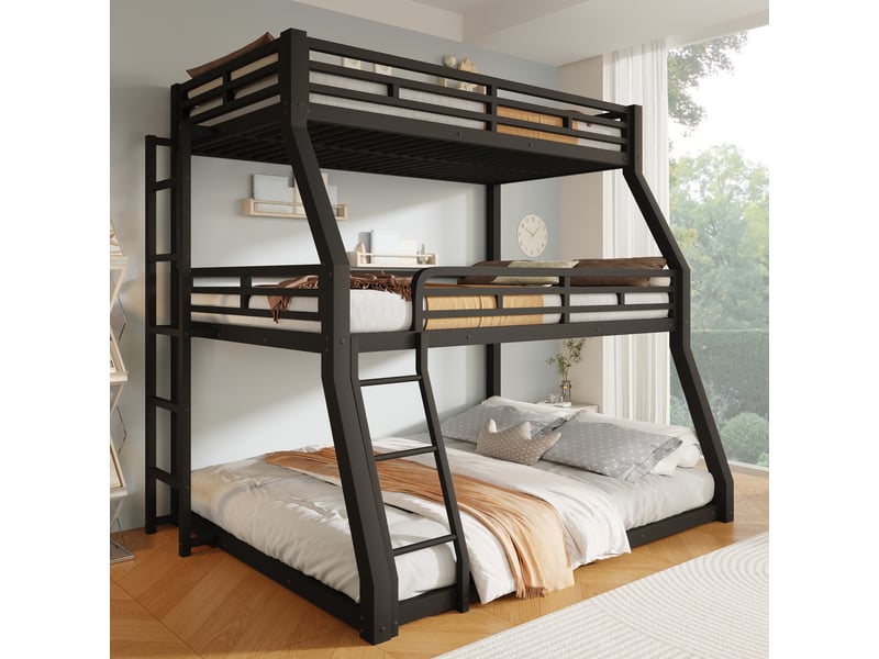  Lit superposé triple en métal, couchages 90 x 200, 120 x 200 et 140 x 200 cm, échelle repositionnable, sans matelas, noir evarich - Conforama E