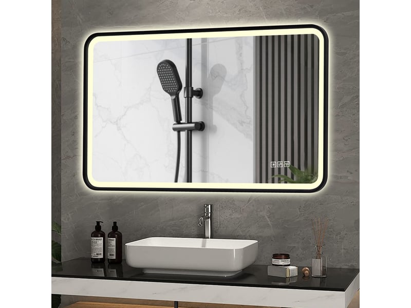  Miroir de salle de bain led cadre aluminium noir antibuée 70 x 90 cm W3700P467930 - Conforama B