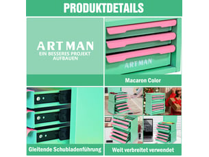 Organisateur de bureau à 5 tiroirs 28,5 x 15,8 x 32 cm vert et rose en acier, rangement empilable