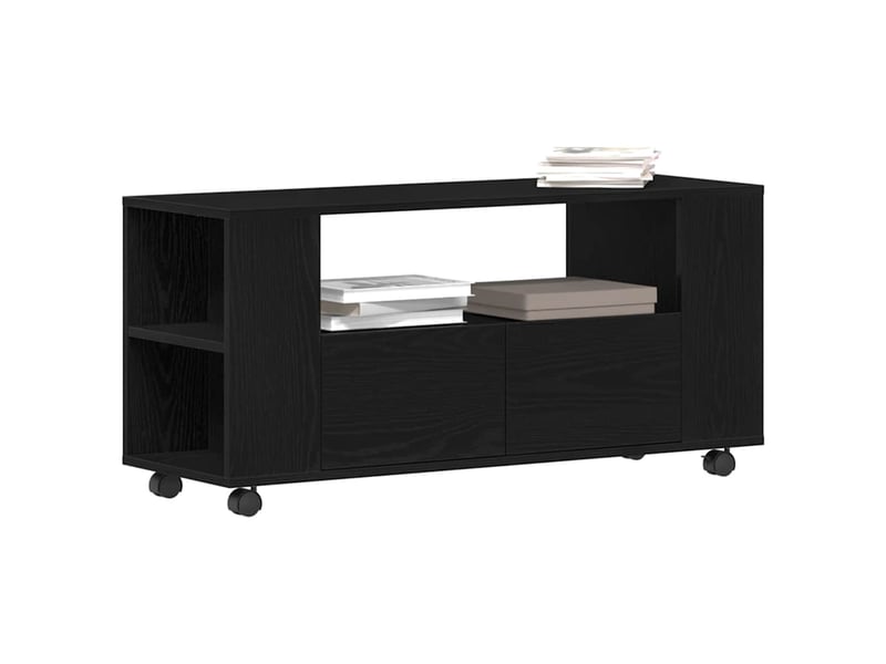  Meuble tv - banc tv - meuble de rangement avec roulettes chêne noir bois d'ingénierie  - Conforama D