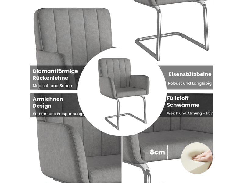  Lot de 2 chaises de salle à manger en similicuir gris avec pieds en métal  - Conforama B