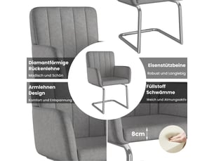 Lot de 2 chaises de salle à manger en similicuir gris avec pieds en métal