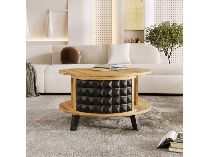  Table basse, bois, plateau rotatif, design moderne et fonctionnel pour salon  - Conforama E