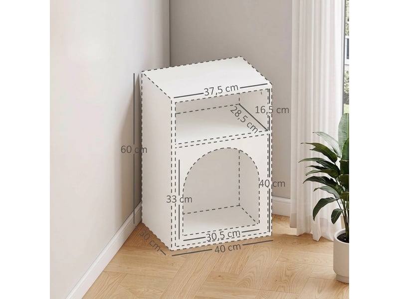  Table de chevet crème avec niche ouverte, design arrondi en mdf, 40x30x60 cm  - Conforama C