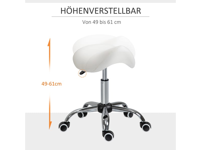  Tabouret à roulettes blanc avec hauteur réglable 49-61 cm pivotant selle ergonomique pour bureau salon massage spa  - Conforama E