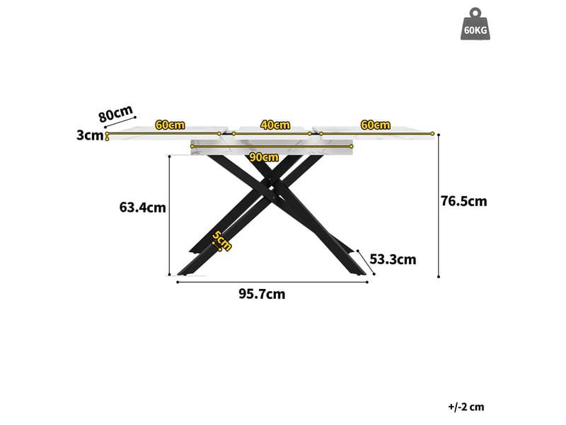  Table à manger extensible blanc et noir, rangement, effet marbre, confort, solide, robuste - mdf et métal - 120-160x80x76.5cm  - Conforama E