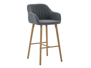 Tabouret de bar lot de 2 - assise confortable en lin gris, dossier haut et accoudoirs, pieds en bois de caoutchouc