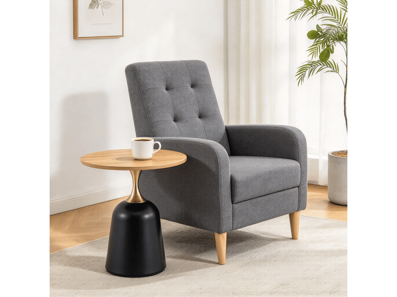  Ensemble fauteuil + table ronde nordique, aspect lin, gris, ø60 cm  - Conforama B