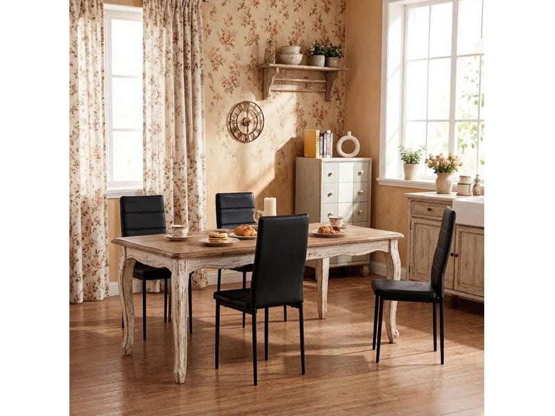  Lot de 4 chaises essuie avec haut dossier - noir, cuir synthétique et métal  - Conforama B