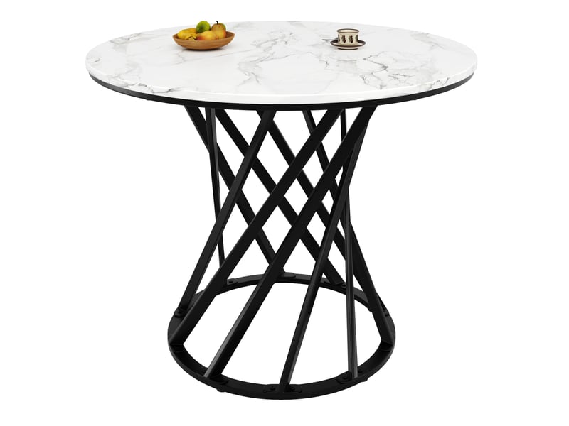  Table à manger ronde 80 x 80 x 76 cm pour 4, mdf effet marbre blanc et métal noir  - Conforama A