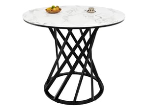 Table à manger ronde 80 x 80 x 76 cm pour 4, mdf effet marbre blanc et métal noir