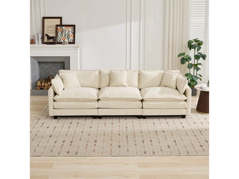 Canapé 3 places nuage moderne sectionnel salon chambre appartement coussin double couche rembourré tissu chenille respirant beige  - Conforama E
