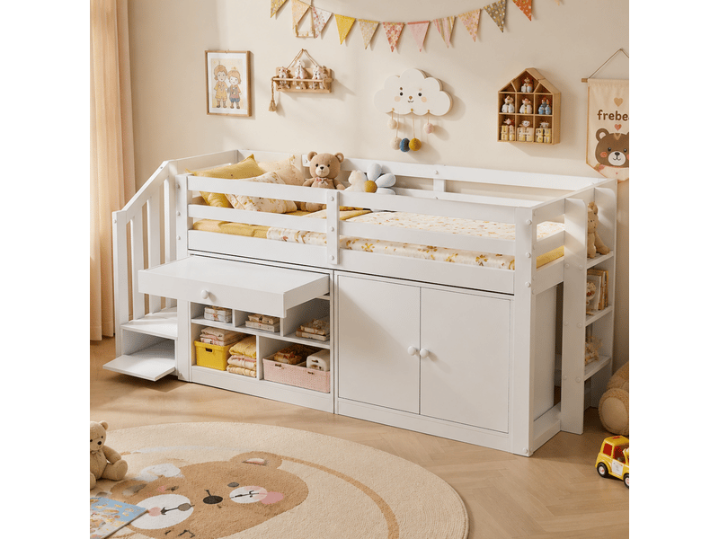 Lit enfant multifonctionnel en bois blanc 90 x 200 cm - Conforama E
